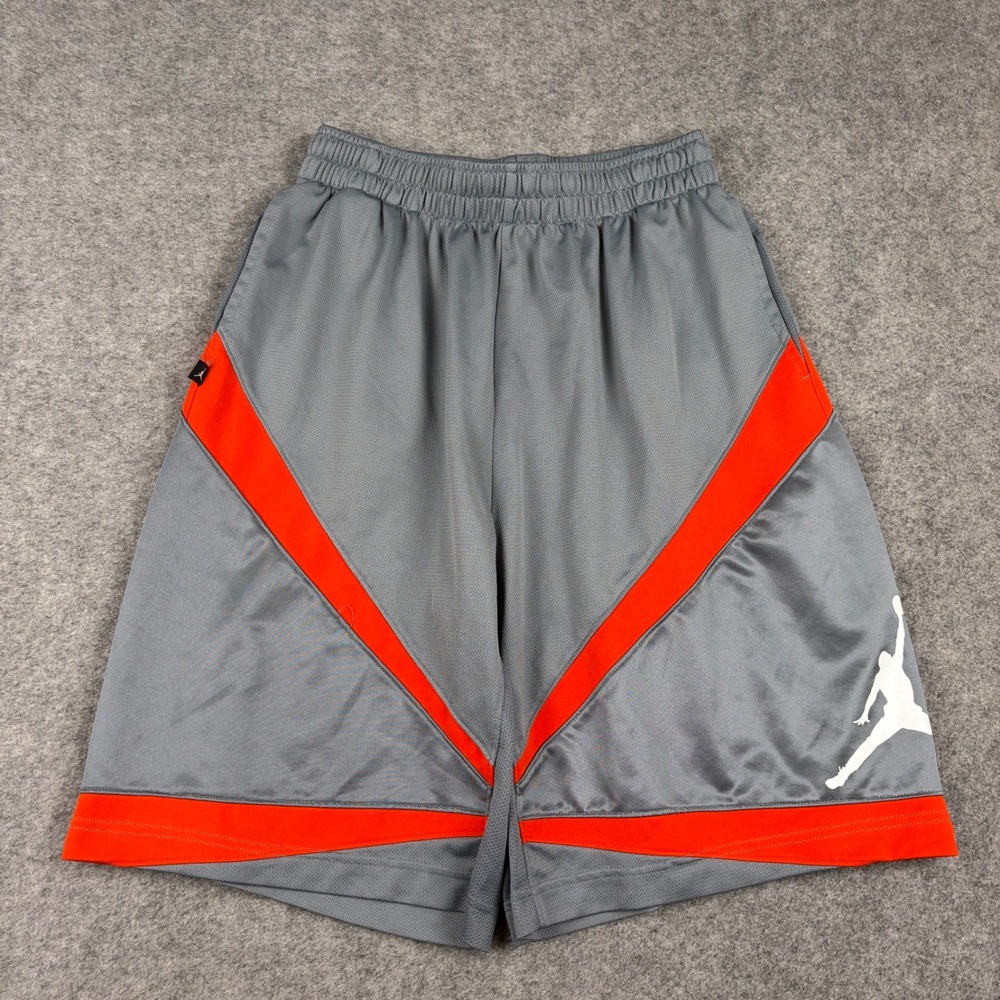 Jordan Basketball Shorts Mens Medium Grey Red Jumpman Dri-Fit Sporty Athletic